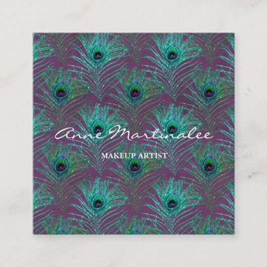 化粧アーティストグリッターピーコックフェザー スクエア名刺 (正面)