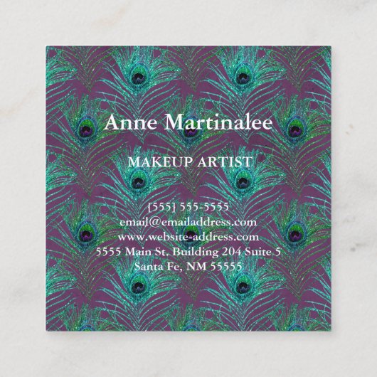 化粧アーティストグリッターピーコックフェザー スクエア名刺 (裏面)