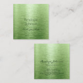 化粧アーティストグリーンブラシ仕上げメタルグラム スクエア名刺 (正面/裏面)