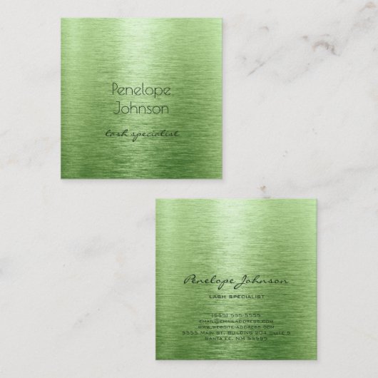 化粧アーティストグリーンブラシ仕上げメタルグラム スクエア名刺 (正面/裏面)