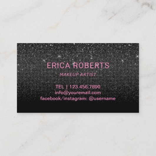 化粧アーティストシックネオンタイポグラフィブラックグリッター 名刺 (裏面)