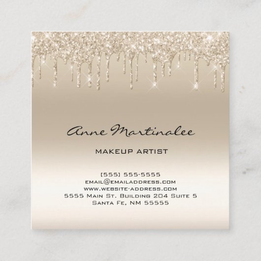 化粧アーティストシャンパングリッターグラムドリップス スクエア名刺 (裏面)