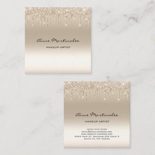 化粧アーティストシャンパングリッターグラムドリップス スクエア名刺 (正面/裏面)