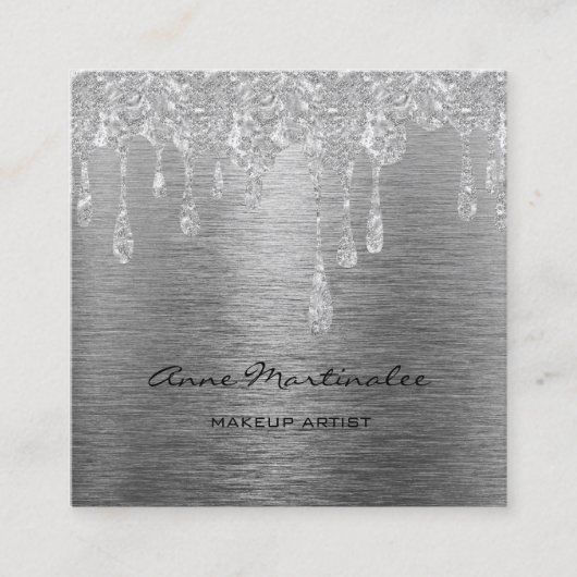 化粧アーティストシルバー滴下グリッターメタリック スクエア名刺 (正面)