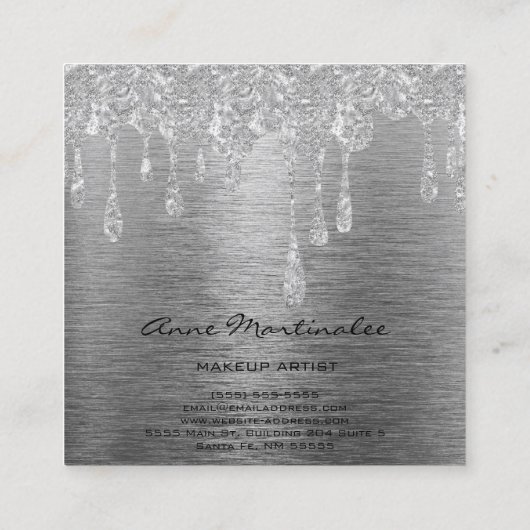 化粧アーティストシルバー滴下グリッターメタリック スクエア名刺 (裏面)
