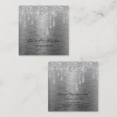 化粧アーティストシルバー滴下グリッターメタリック スクエア名刺 (正面/裏面)
