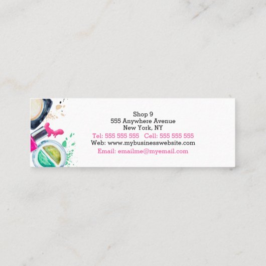 化粧アーティストトレンディー水色モダンスパサロン スキニー名刺 (裏面)