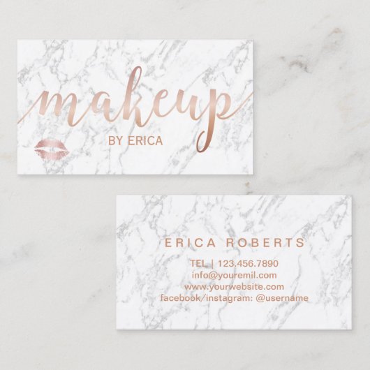 化粧アーティストバラ金ゴールドスクリプトエレガント大理石 名刺 (正面/裏面)