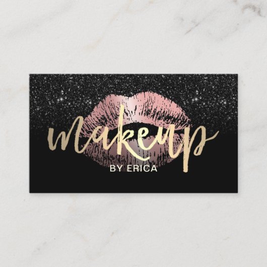 化粧アーティストバラ金ゴールドLips金ゴールドスクリプトグリッター 名刺 (正面)