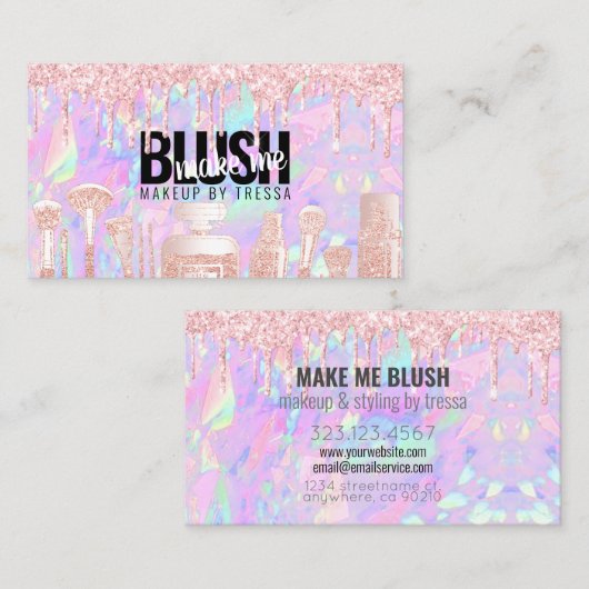 化粧アーティストピンクグリッタードリップス+アイリステントオパール 名刺 (正面/裏面)