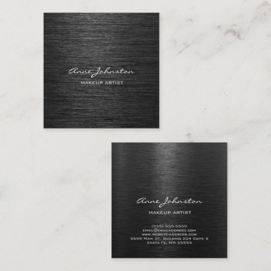 化粧アーティストブラックブラッシングメタル スクエア名刺 (正面/裏面)