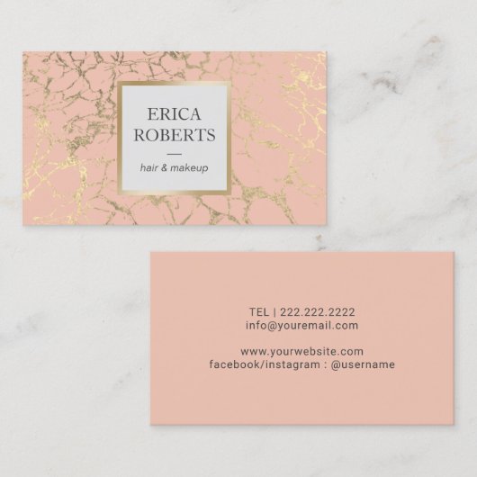 化粧アーティストヘアサロン赤面ピンク金ゴールド大理石 名刺 (正面/裏面)