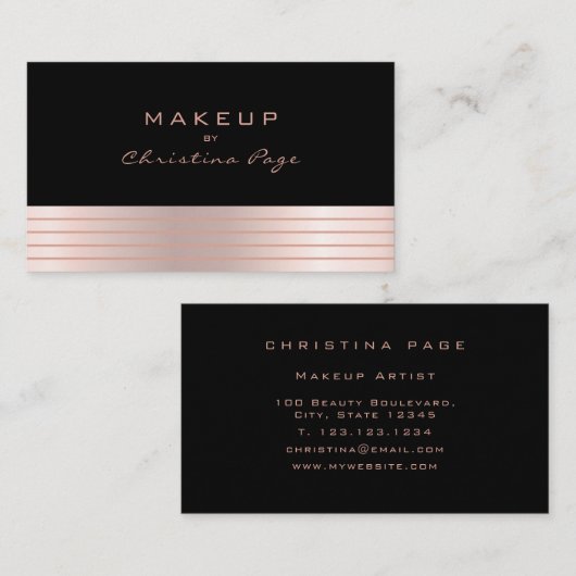 化粧アーティストラグジュアリーバラ金ゴールドグラデーション&ブラック 名刺 (正面/裏面)