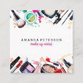 化粧アーティストラッシュトレンディー水彩モダンサロン スクエア名刺 (正面)