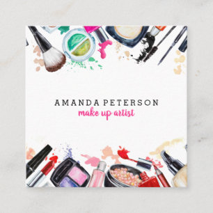 化粧アーティストラッシュトレンディー水彩モダンサロン スクエア名刺