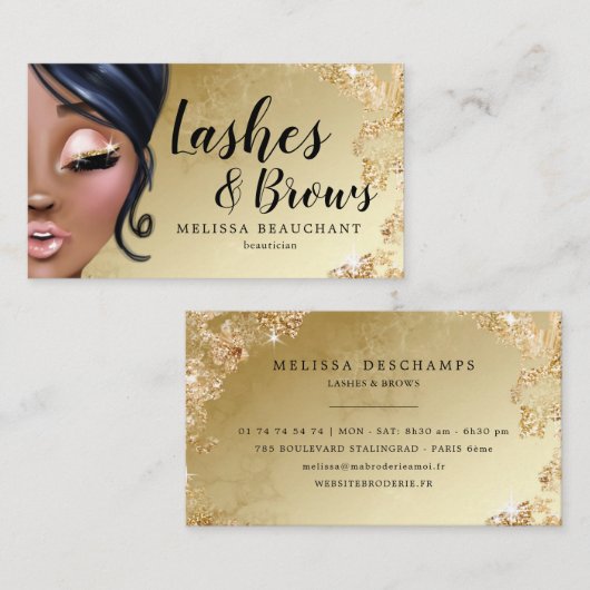 化粧アーティストルクセグリッター金ゴールドまつげ 名刺 (正面/裏面)