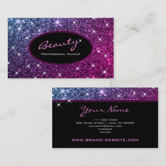 化粧アーティストルミニスピンクパープルグリッター美しい 名刺 (正面/裏面)