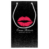 化粧アーティストレッドリップストレンディーブラックグリッターサロン スモールペーパーバッグ (裏面)