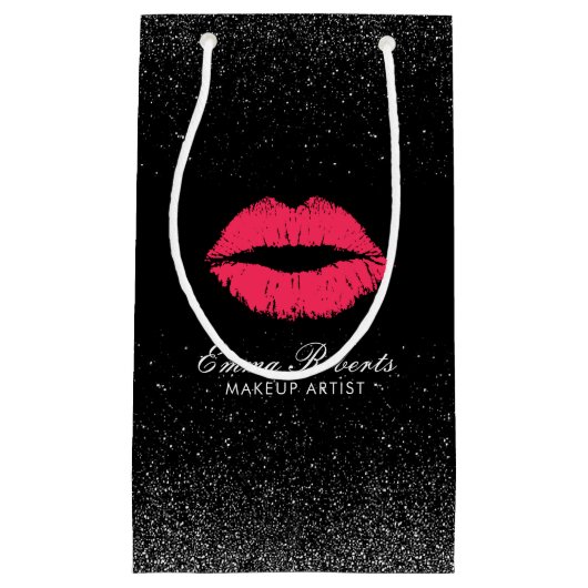 化粧アーティストレッドリップストレンディーブラックグリッターサロン スモールペーパーバッグ (正面)