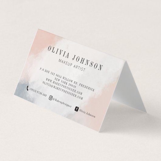 化粧アーティスト名刺赤面ピンククリームグレー 名刺 (正面)