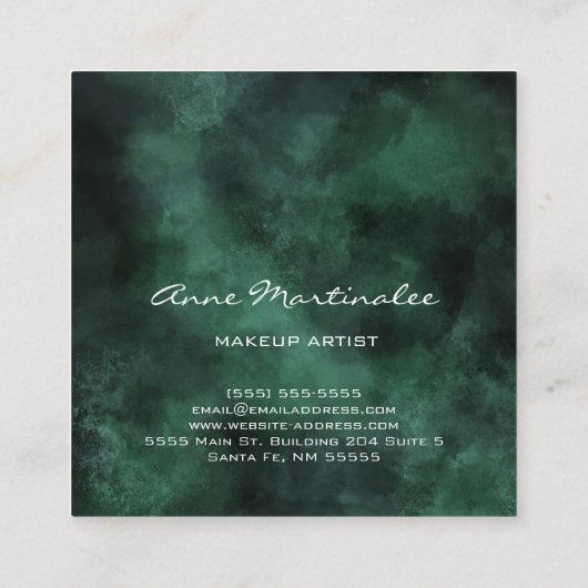 化粧アーティスト抽象芸術緑の四角い名刺 スクエア名刺 (裏面)