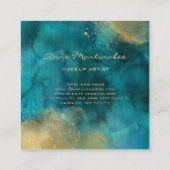 化粧アーティスト水彩ティール（緑がかった色）と金ゴールド スクエア名刺 (裏面)