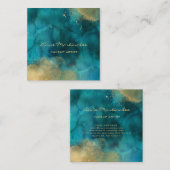 化粧アーティスト水彩ティール（緑がかった色）と金ゴールド スクエア名刺 (正面/裏面)