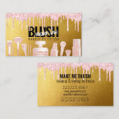 化粧アーティスト滴下ピンクグリッター+アンティーク金ゴールド 名刺 (正面/裏面)