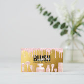 化粧アーティスト滴下ピンクグリッター+アンティーク金ゴールド 名刺 (スタンド正面)