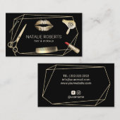 化粧アーティスト美容師ジオメトリブラック&金ゴールド 名刺 (正面/裏面)