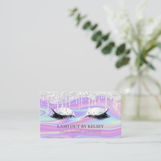 化粧アーティスト虹色のラッシュシルバーグリッター点滴 名刺 (スタンド正面)