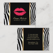 化粧アーティスト赤いリップモダンゼブラ縞 名刺 (正面/裏面)