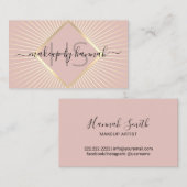 化粧アーティスト赤面ピンク&金ゴールド美しいサロン 名刺 (正面/裏面)