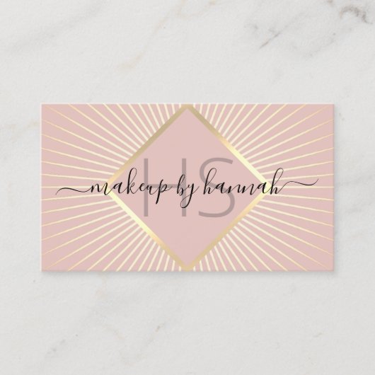 化粧アーティスト赤面ピンク&金ゴールド美しいサロン 名刺 (正面)