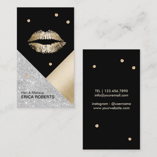 化粧アーティスト金ゴールドの唇の幾何モダンサロン 名刺 (正面/裏面)