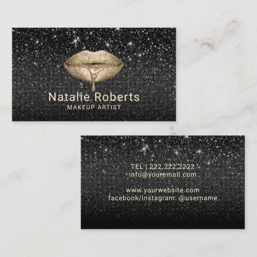 化粧アーティスト金ゴールドドリップスリップスブモダンラックグリッター 名刺 (正面/裏面)
