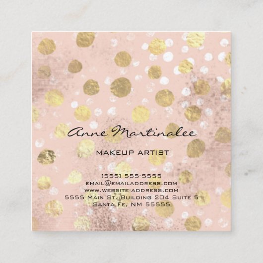化粧アーティスト金ゴールド水玉模様ブラシ付きメタルグラム スクエア名刺 (裏面)