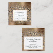 化粧アーティスト金ゴールド水玉模様ブラシ付きメタル スクエア名刺 (正面/裏面)