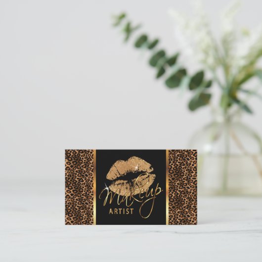 化粧アーティスト(ヒョウ&金ゴールド唇付き) 名刺 (スタンド正面)