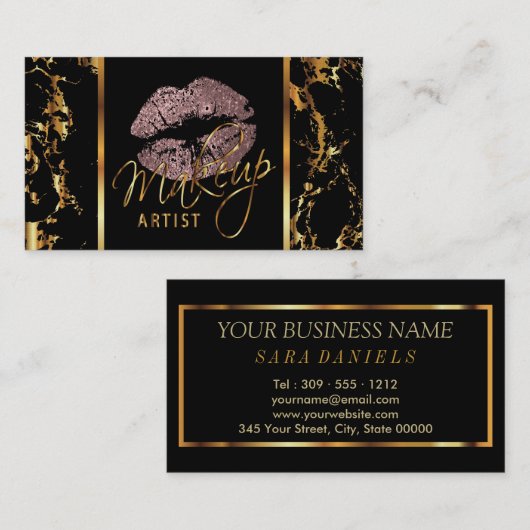 化粧アーティスト(大理石金ゴールドアクセント付) 名刺 (正面/裏面)