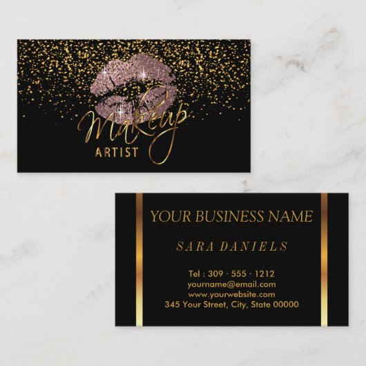 化粧アーティスト(金ゴールド紙吹雪とダスティバラ) 名刺 (正面/裏面)
