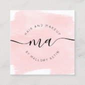 化粧イニシャルのロゴモダンピンクの水色 スクエア名刺 (正面)