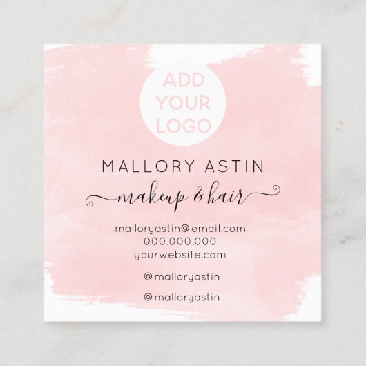 化粧イニシャルのロゴモダンピンクの水色 スクエア名刺 (裏面)