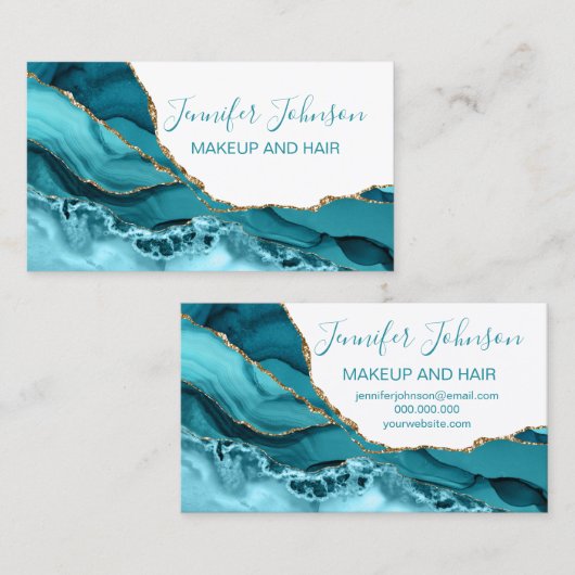 化粧エレガントタイポグラフィティール(緑がかった色)酸塩 名刺 (正面/裏面)