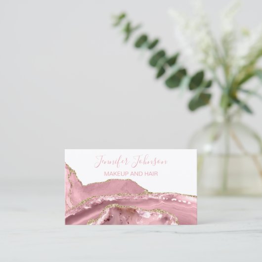 化粧エレガントタイポグラフィバラ石英エーゲート 名刺 (スタンド正面)