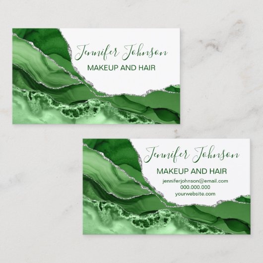 化粧エレガントタイポグラフィ緑銀塩 名刺 (正面/裏面)