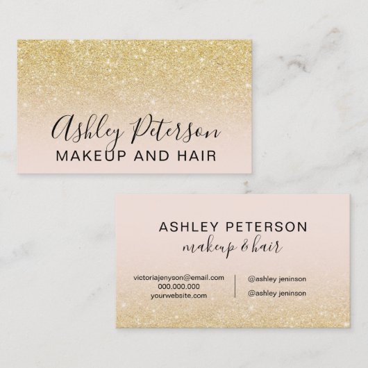 化粧エレガントタイポグラフィ赤面シック金ゴールドグリッター 名刺 (正面/裏面)