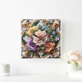 化粧カラフルバラフローラ スクエア壁時計 (ホーム)