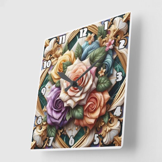 化粧カラフルバラフローラ スクエア壁時計 (傾斜)