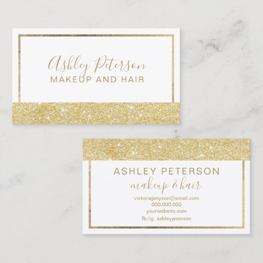 化粧シックエレガント金ゴールドグリッター幾何学枠 名刺 (正面/裏面)